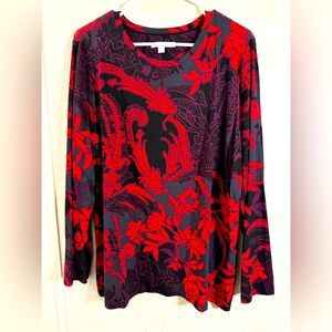 NWT Chico’s Black & Red Paisley Print Woman’s Blouse XL Office Business